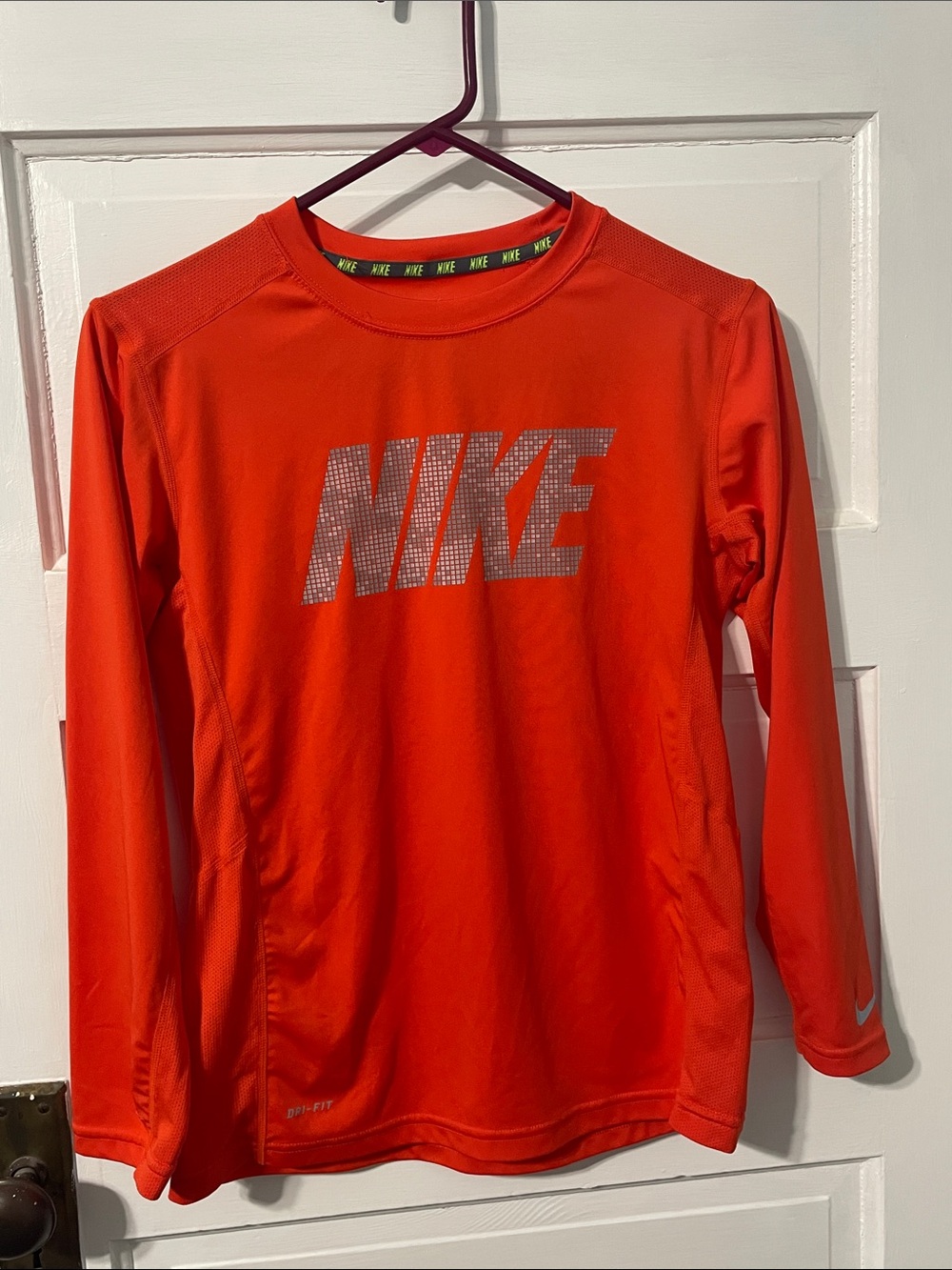 Nike Bright Orange Long-Sleeve Performance Tee with Reflective Logo